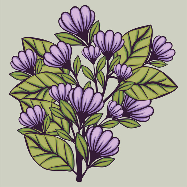 fialové květy a listy zahrada - Vektor, obrázek
