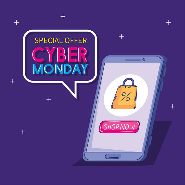 cyber monday banner with smartphone - Wektor, obraz