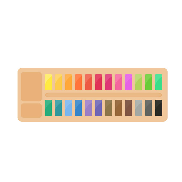 Painting supplies, color palettes, colorful tubes, watercolors, oil paints, acrylic paints. - Vector, afbeelding