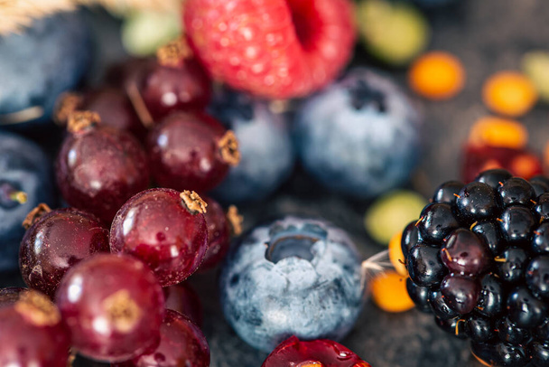 Macro shot of berries, wild berries close-up, natural background. - Photo, Image