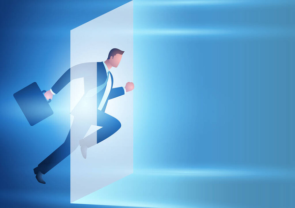 Businessman runs through the light barrier, success, achievement, vector illustration - Vector, Image