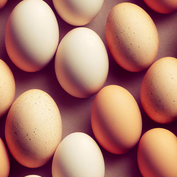 Huevos de pollo patrón sin costura. Huevos crudos de pollo fresco: fondo repetible y azulable - Foto, Imagen