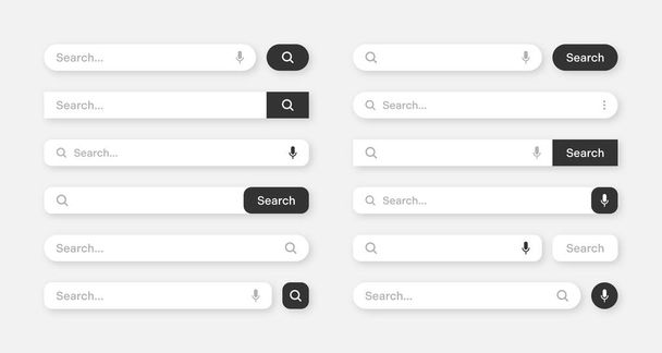 Various search bar templates. Internet browser engine with search box, address bar and text field. UI design, website interface element with web icons and push button. Vector illustration. - Vector, afbeelding