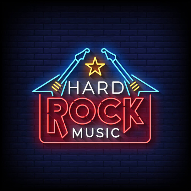 Hard rock müziğinin neon simgesi - Vektör, Görsel