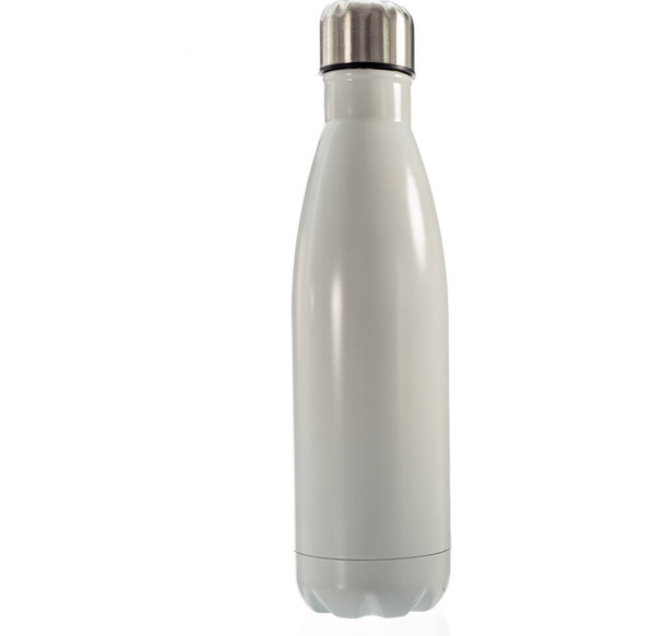 White Thermo bottle on a white background. Thermos bottle close-up. - Photo, Image
