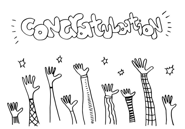 Applaus hand tekenen op witte achtergrond met felicitatie text.vector illustratie. - Vector, afbeelding