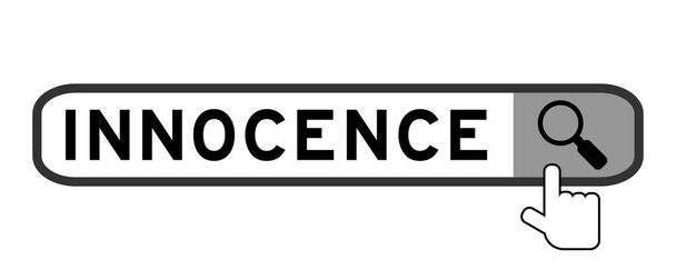 Поисковый баннер в слове невинность с вручением значка лупы на белом фоне - Вектор,изображение