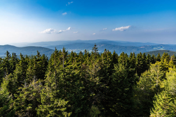 Beautiful panorama of Golden Mountains seen from top of observation tower at Czernica mountain - Zdjęcie, obraz