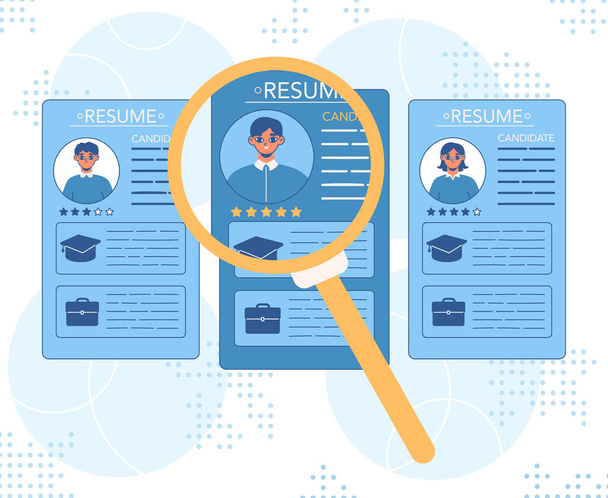 Job seekers characters, new candidates profile, online recruitment. Outline HR managers hiring new employee, workers searching mobile flat vector illustration. Recruitment process - Vector, Image