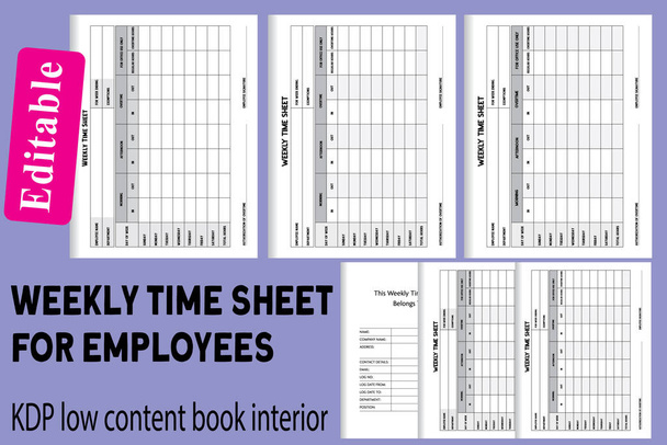 Weekly Time Sheet for employees.  - Vector, Image