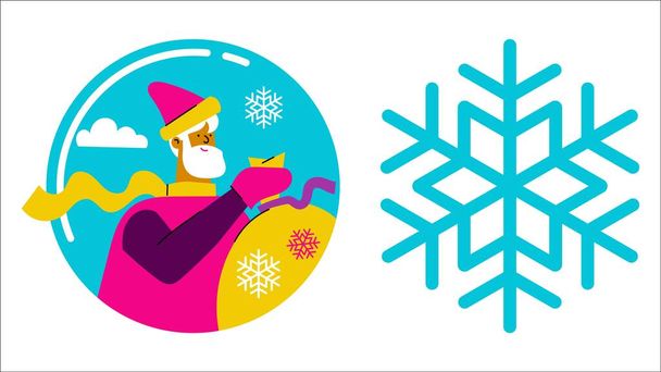 Papai Noel e floco de neve, clipart de Natal de férias, ilustração de estilo plano techno moderno - Vetor, Imagem