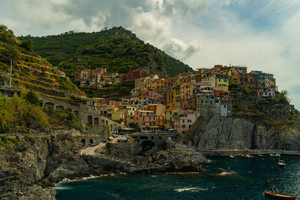 Panoramic view of beautiful villages in CInque Terre region in Italy a popular tourist destination. - Photo, image