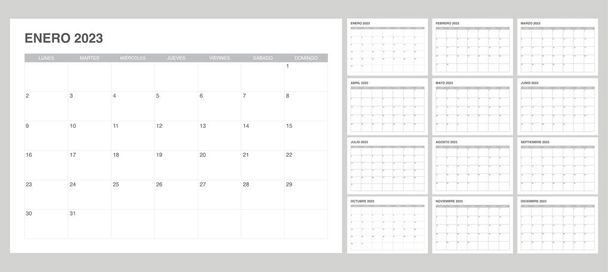 simple set calendar 2023 on Spanish - Vector, Image