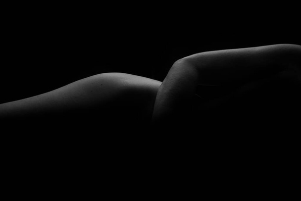 Female Nude silhouette. Black and white portrait. Sexy mature woman. Young adult with Naked Body. - Fotó, kép