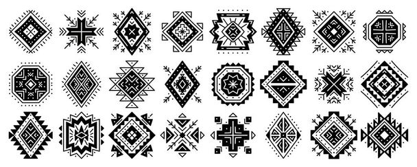 Azteken abstrakte geometrische Elemente. Set von ethnischen Ornamenten. Stammesdesign, geometrische Symbole für Tätowierungen, Karten, dekorative Arbeiten für Logodesign, Karten, Hintergründe. Navajo-Motive - Vektor, Bild