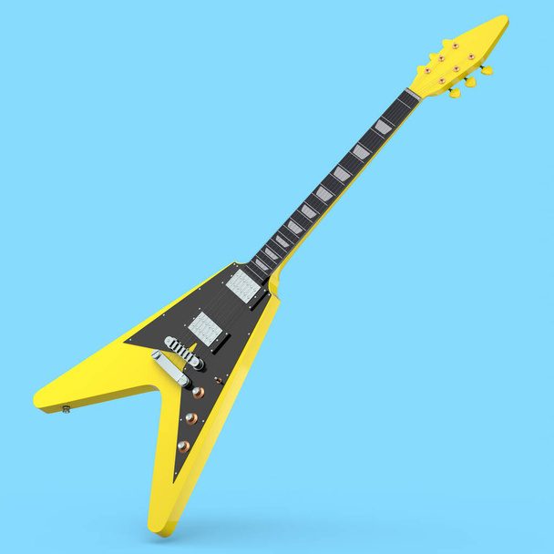 Electric acoustic guitar isolated on blue background. 3d render of concept for rock festival poster with heavy metal guitar for music shop - 写真・画像