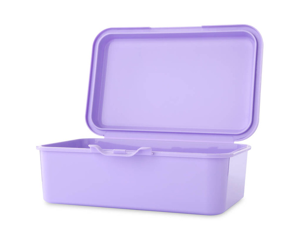 Violet lunch box isolated on white. School food - Фото, зображення