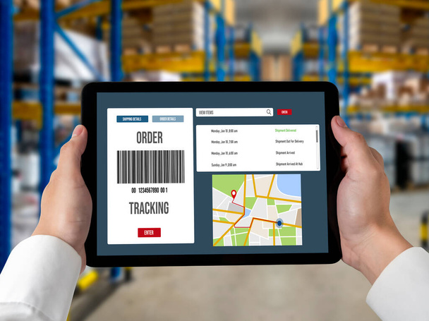 System śledzenia dostaw dla handlu elektronicznego i modish biznesu online do terminowego transportu i dostawy towarów - Zdjęcie, obraz