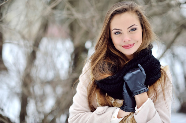 Winter portrait of a beautiful brunette - Photo, Image