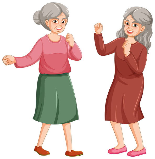 Female senior cartoon character dancing illustration - Vector, Image