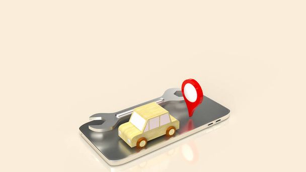 αυτοκίνητο και εργαλείο στο κινητό για την εφαρμογή υπηρεσιών 3d απόδοση - Φωτογραφία, εικόνα