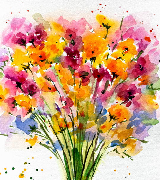 drawing watercolor flowers on a white background - Foto, Imagen