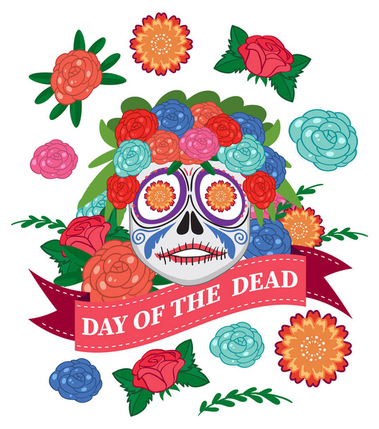 Ημέρα των νεκρών με εικονογράφηση κρανίο calaca - Διάνυσμα, εικόνα