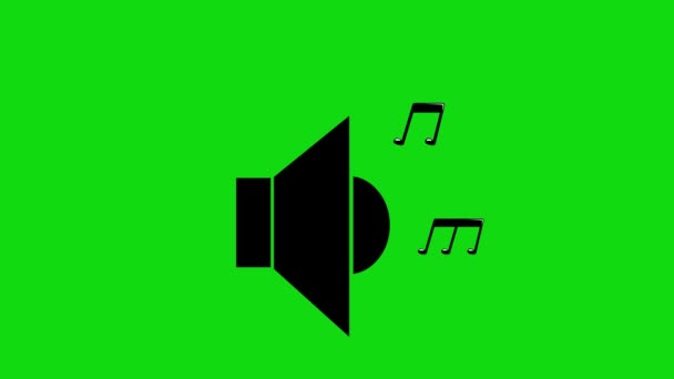 Icono de animación de un altavoz y notas musicales, sobre un fondo de croma verde - Metraje, vídeo