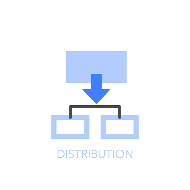 Symbole d'icône de distribution visualisée simple avec une flèche montrant le diagramme de flux de processus. - Vecteur, image