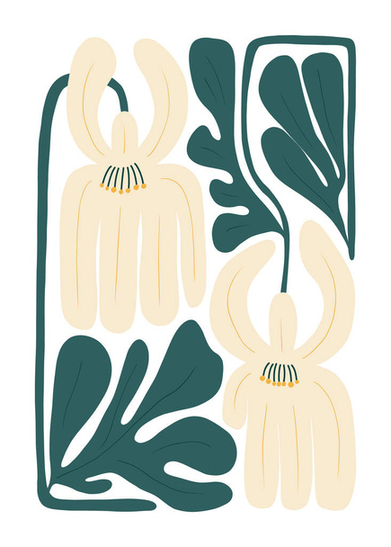 Elementi astratti floreali. Composizione botanica. Moderno stile minimale alla moda Matisse. Manifesto floreale, invito. Disposizioni vettoriali per biglietti di auguri o inviti - Vettoriali, immagini