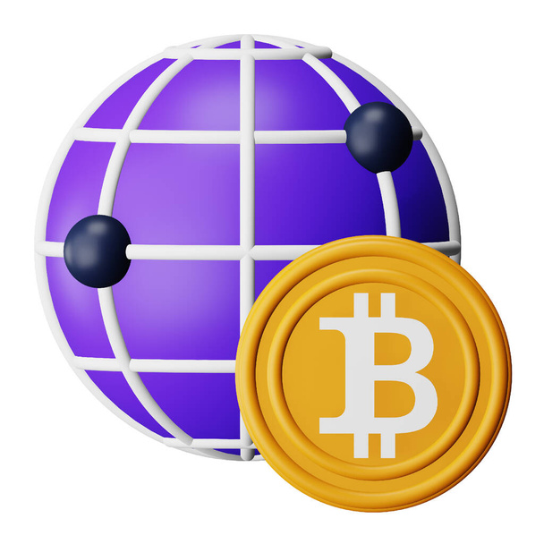 Bitcoin red 3d representación ícono isométrico. - Vector, Imagen