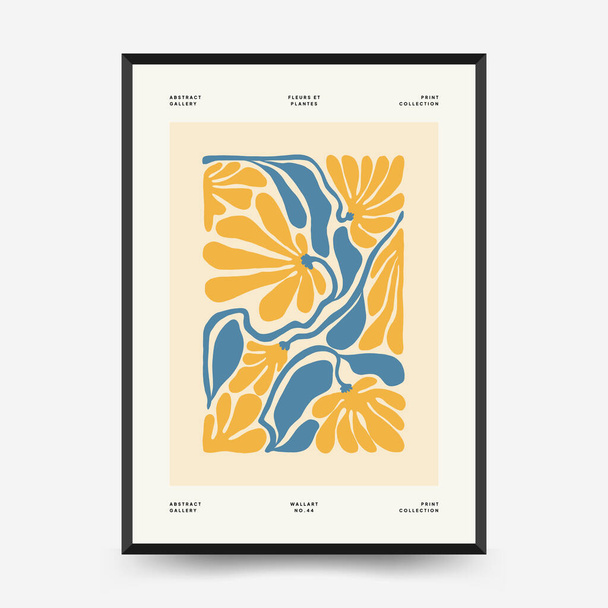 Abstraktní květinové plakáty šablony. Moderní módní Matisse minimální styl. Růžové a modré barvy. Ručně kreslený design tapety, nástěnný dekor, tisk, pohlednice, obal, šablona, banner.  - Vektor, obrázek
