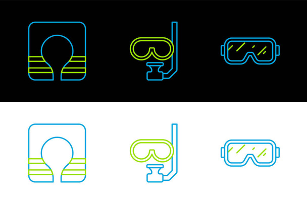 Set line Diving mask Life jacket and and snorkel icon. Vector. - Vector, Image