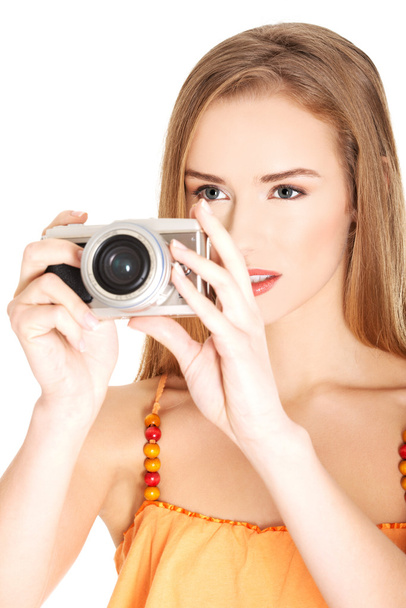 Woman making photos on vacations - 写真・画像