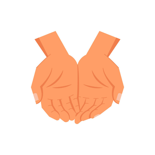 Дві порожні руки просять про допомогу, ізольований жест і невербальне спілкування. Мова знаків і символів. Відкриті долоні і пальці. Вектор у плоский стиль, бідність та концепція пожертвування
 - Вектор, зображення