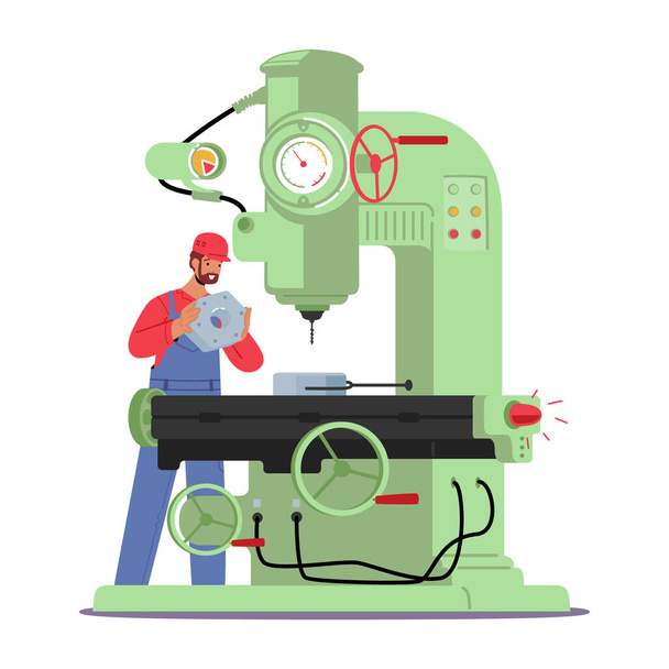 Machine Factory Worker Manufacture Production Process. Industrial Employee Character Working on Plant Produce Details or Mechanical Elements for Machinery Industry. Cartoon People Vector Illustration - Vector, Image