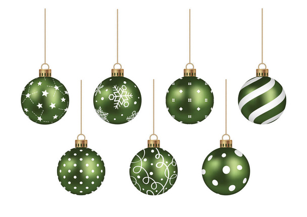 Realistic Green Christmas Ball Vector Illustration Set Isolated On A White Background. - Vector, Image
