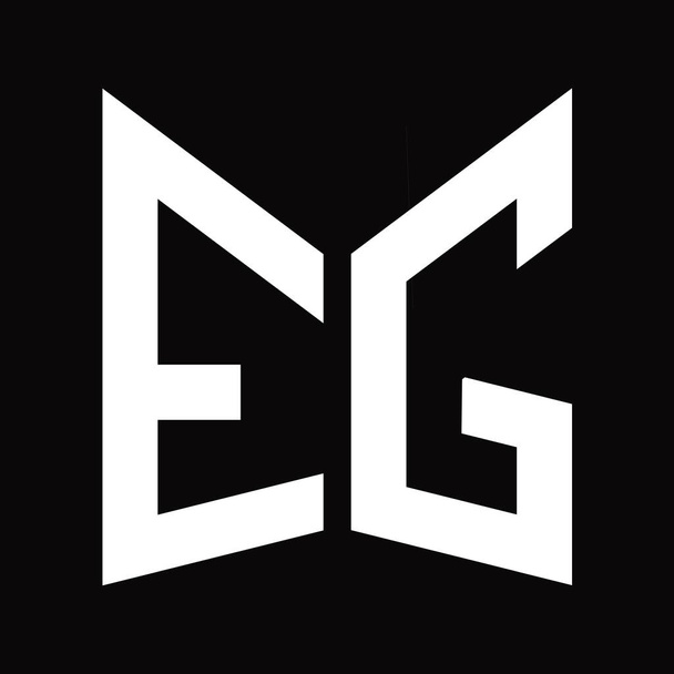 Modèle de conception de monogramme EG Logo avec forme de bouclier miroir isolé sur fond noir - Photo, image