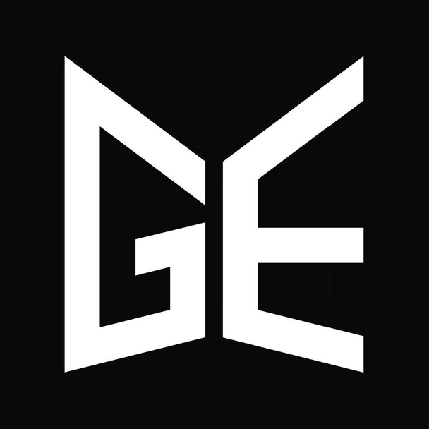 Modèle de conception de monogramme GE Logo avec forme de bouclier miroir isolé sur fond noir - Photo, image