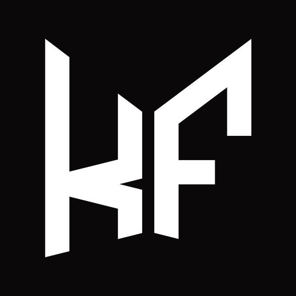 KF黒の背景に隔離されたミラーシールド形状のロゴモノグラムデザインテンプレート - 写真・画像