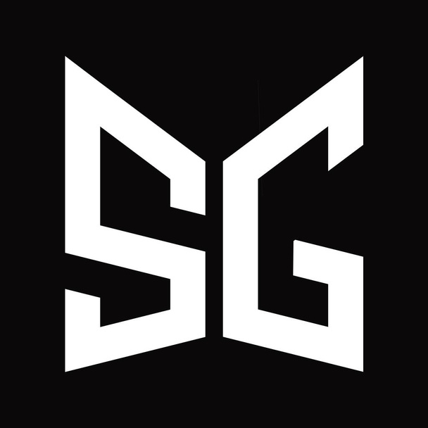 Modèle de conception de monogramme SG Logo avec forme de bouclier miroir isolé sur fond noir - Photo, image