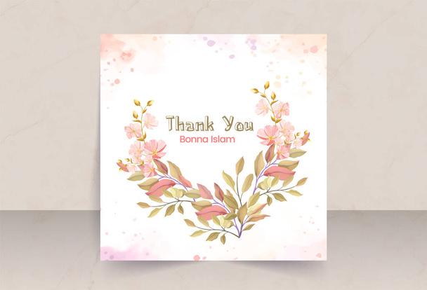 Folhas de laranja rosa exclusivo com flor cosmos cartão de agradecimento - Vetor, Imagem