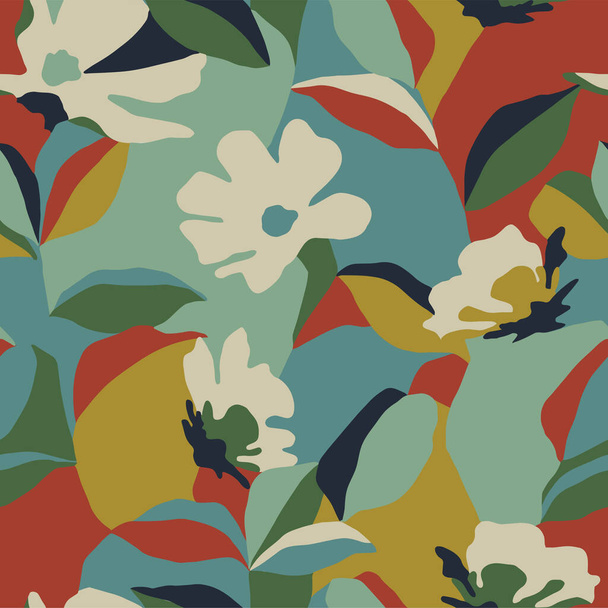 Διάνυσμα λουλούδι και φύλλα απεικόνισης στρώματα αδιάλειπτη μοτίβο επανάληψη - Διάνυσμα, εικόνα