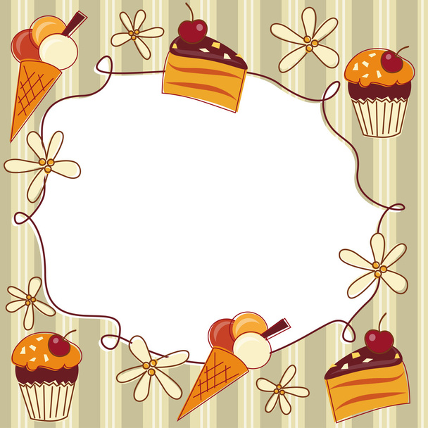 Cartão com cupcake, bolo e sorvete
 - Vetor, Imagem