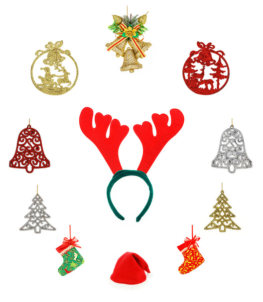 Weihnachtsset & Accessoires. isoliert auf weißem Hintergrund, Socken - Foto, Bild
