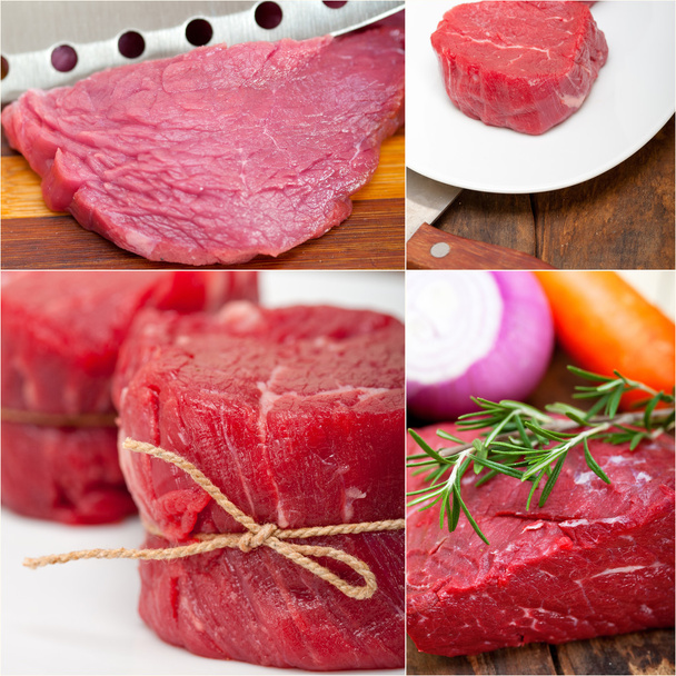 different raw beef cuts collage - Photo, Image