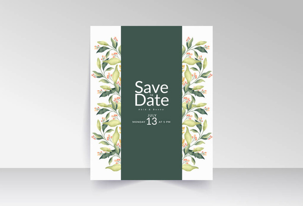 Pink wild flowers bouquet with green leaves save the date card - Vector, Image