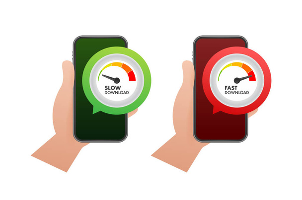 Speedometers with slow and fast download. Vector stock illustration - ベクター画像