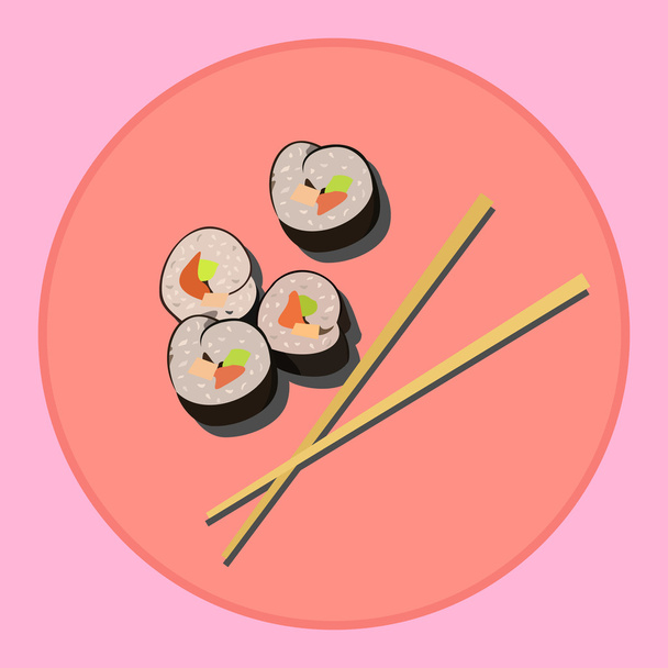 Sticker of sushi and chopsticks. Japanese food - Vector, Image