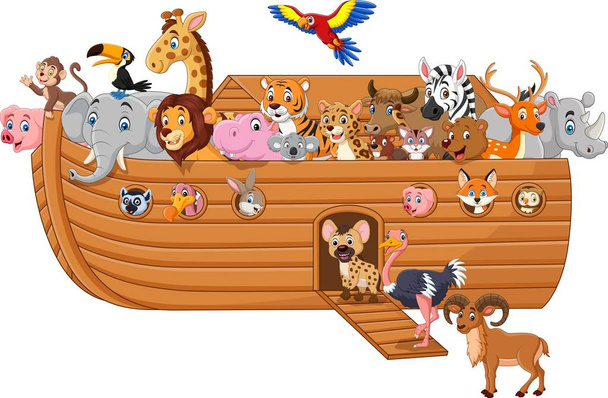 Illustrazione vettoriale dell'arca di Cartoon noah con animali - Vettoriali, immagini